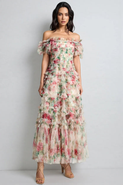 Robe Maxi Sans Manches en Maille Fleurie Sina