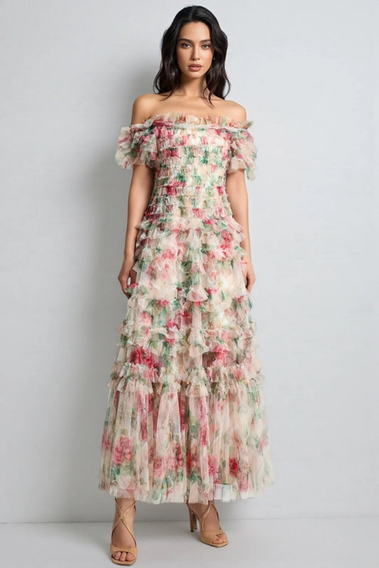 Robe Maxi Sans Manches en Maille Fleurie Sina