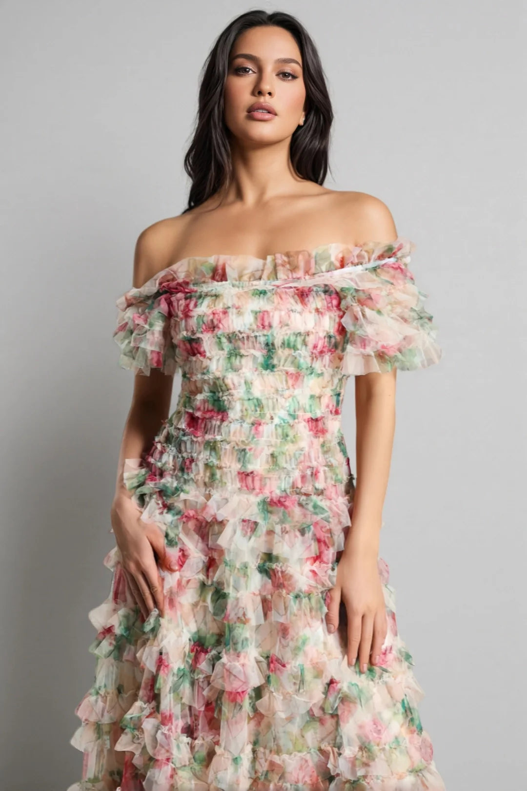 Robe Maxi Sans Manches en Maille Fleurie Sina