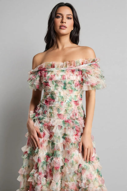 Robe Maxi Sans Manches en Maille Fleurie Sina