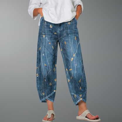 Delvène - Pantalon Cheville en Jean à Imprimé Cœur
