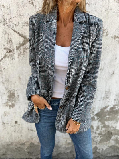 Blazer à Carreaux Décontracté avec Revers - Confortable Blazer