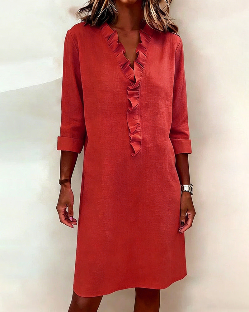 Remy — Robe à volants avec décolleté en V en couleur unie
