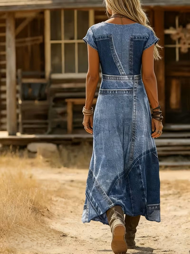 Robe Vintage Décontractée à Manches Longues - Confortable Robe Midi