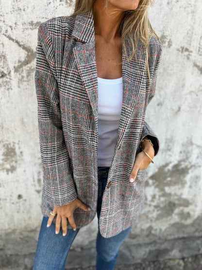 Blazer à Carreaux Décontracté avec Revers - Confortable Blazer