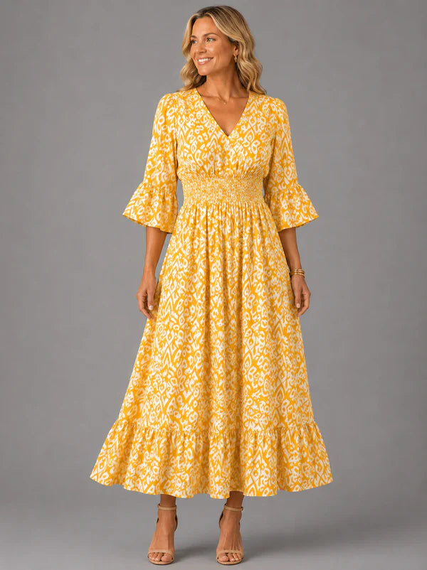 Vivenne — Robe maxi vintage à décolleté en V
