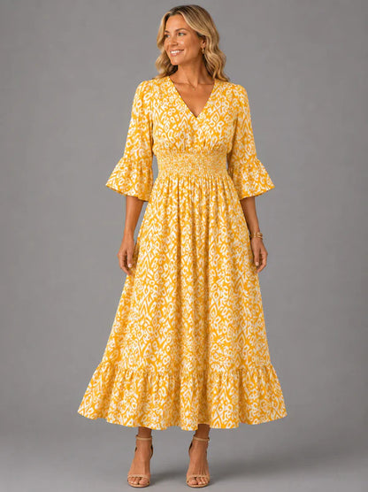 Vivenne — Robe maxi vintage à décolleté en V