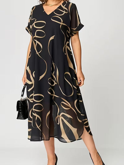 Amarelle — Robe Midi à Imprimé Nœud et Décolleté en V Flottant