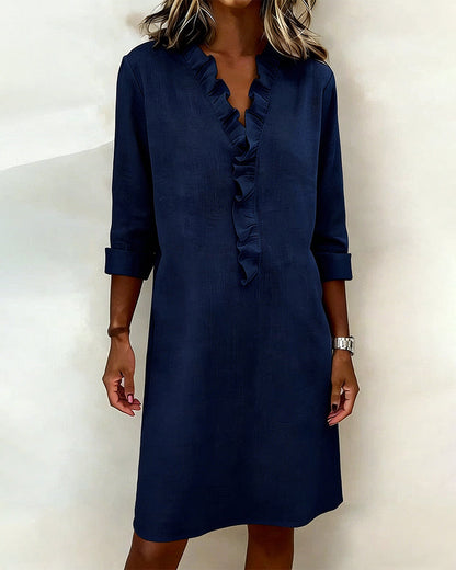 Remy — Robe à volants avec décolleté en V en couleur unie