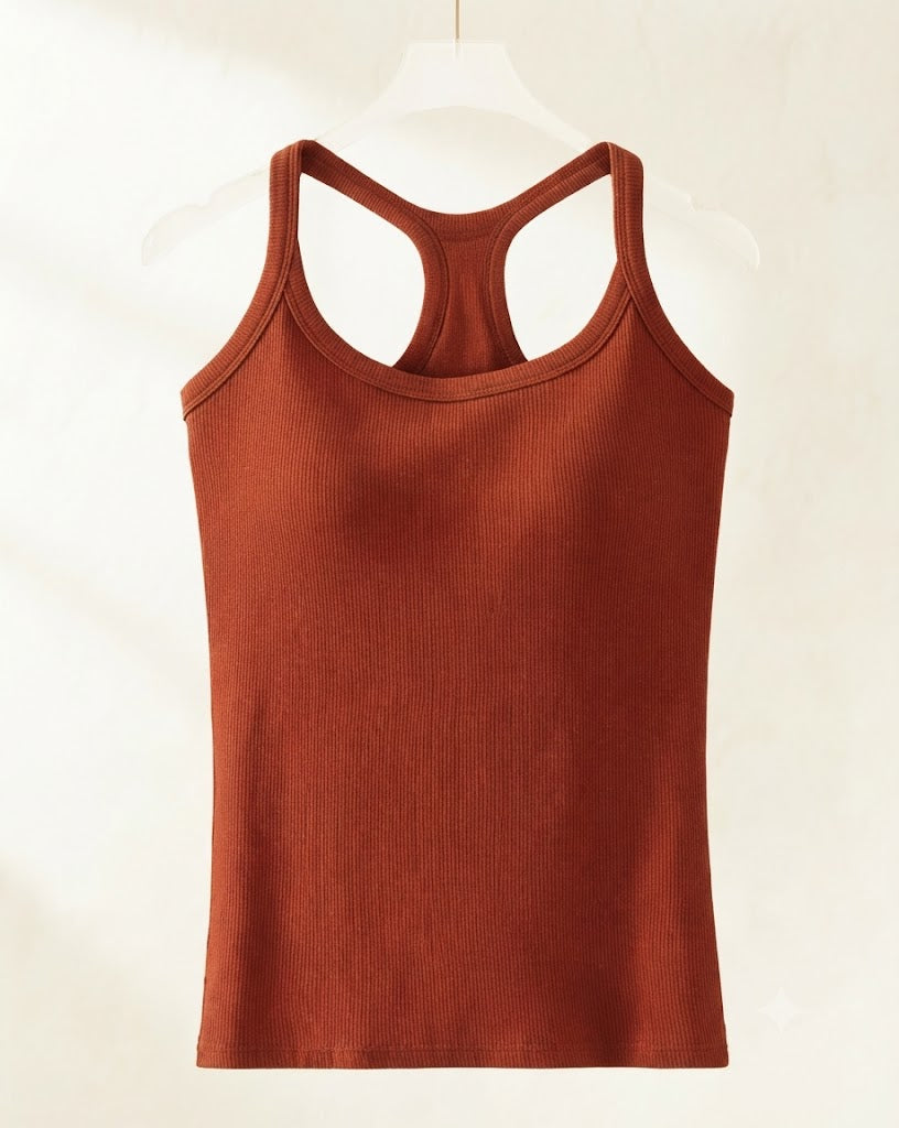Shaine — Haut uni côtelé avec soutien-gorge intégré