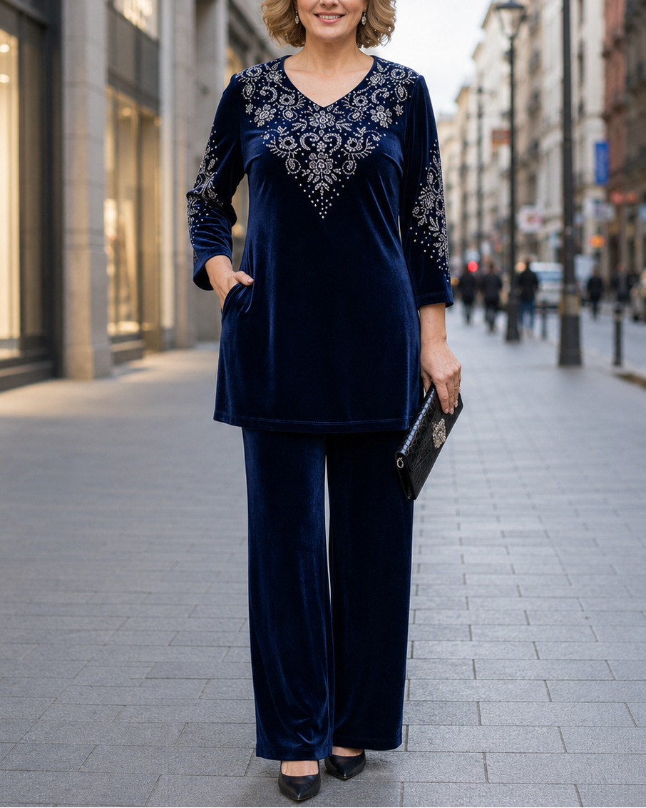 Velourine — Ensemble Deux Pièces en Velours avec Strass