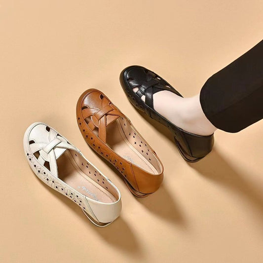 Chaussures en Cuir Slip-On avec Découpes - Confortables et Élégantes Sandales