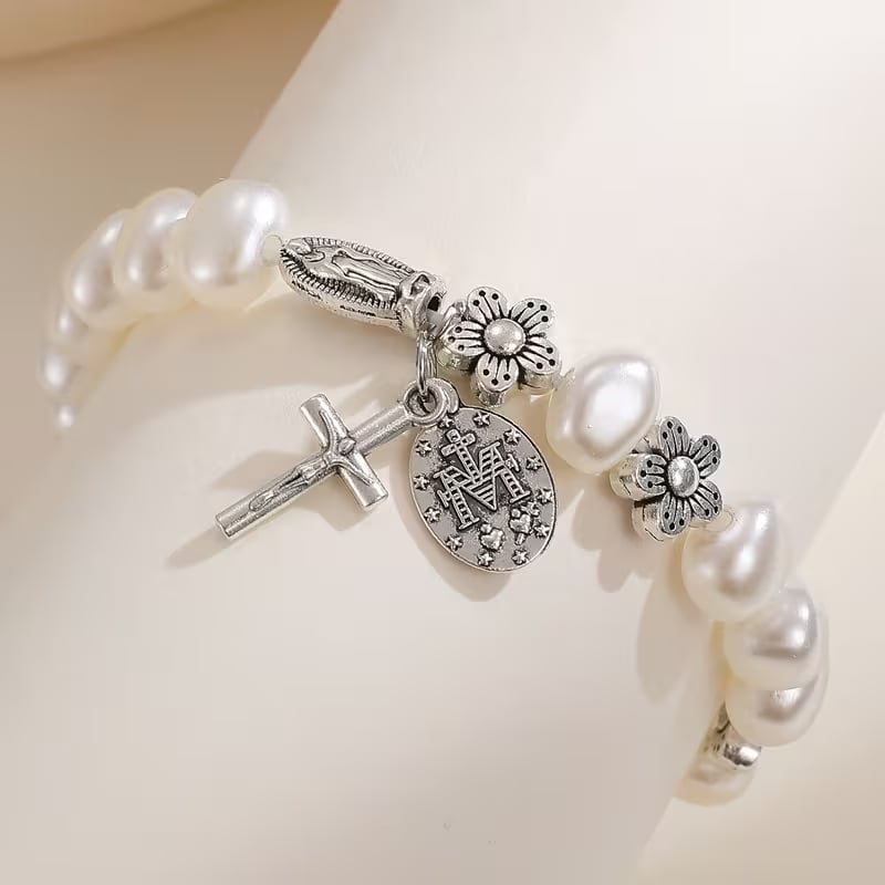 Sérénité - Bracelet Élégant de la Vierge Marie avec Marguerite