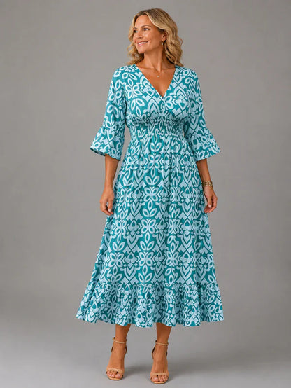 Vivenne — Robe maxi vintage à décolleté en V