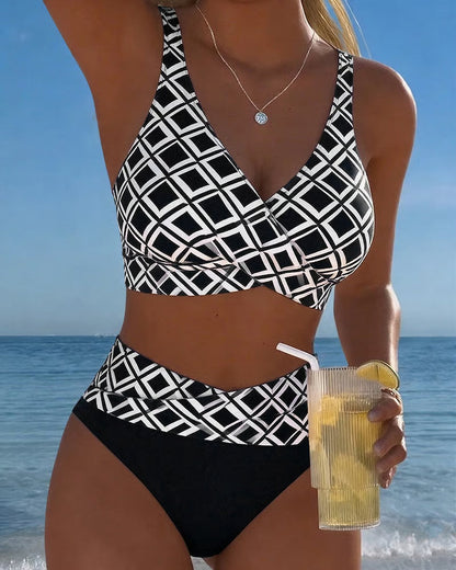 Diavèra — Ensemble de bikini à découpe en forme de soutien-gorge avec imprimé diamant