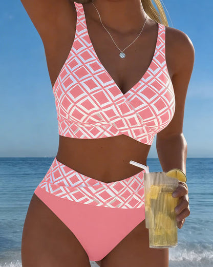 Diavèra — Ensemble de bikini à découpe en forme de soutien-gorge avec imprimé diamant
