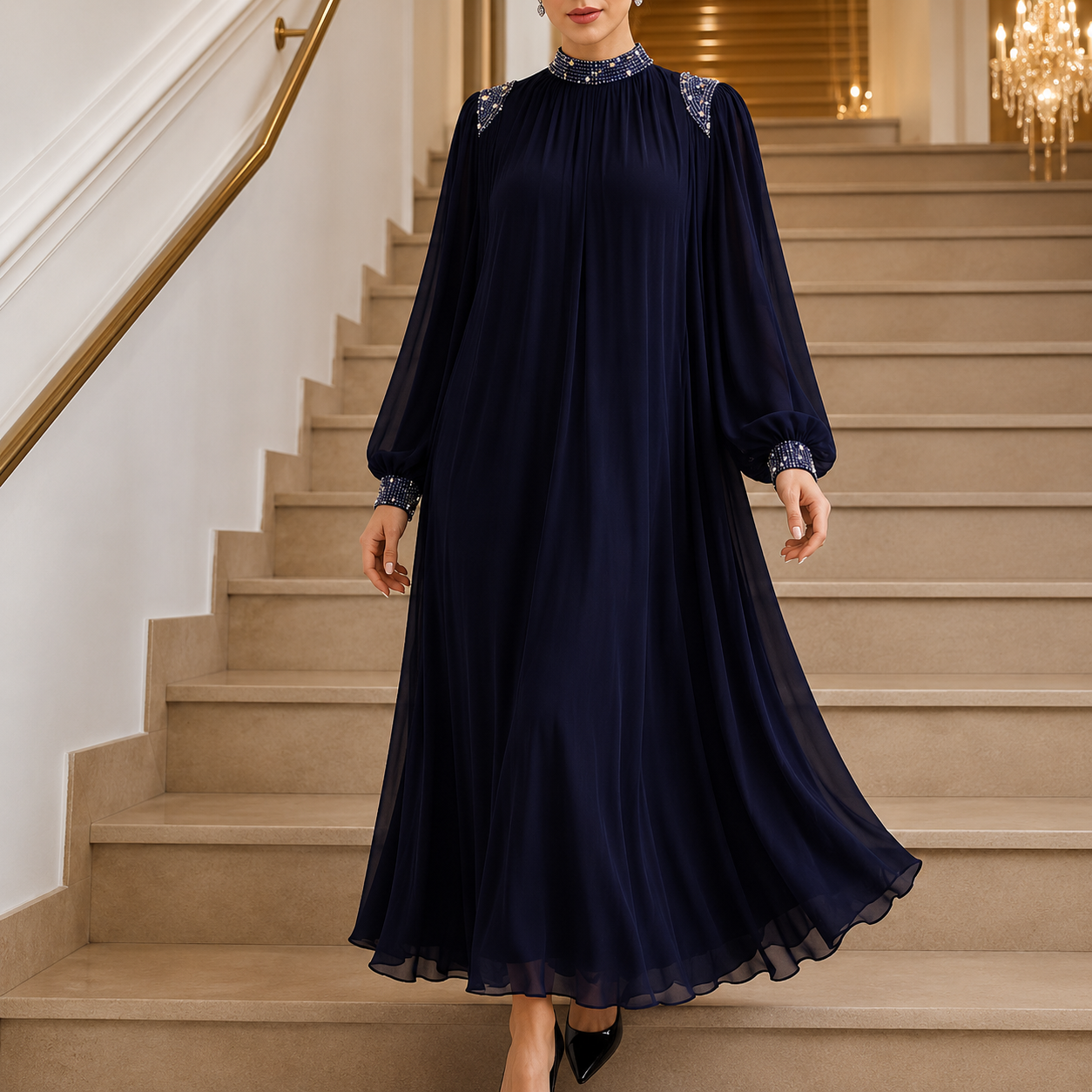 Marilore — Robe Maxi Plissée Ornée de Strass