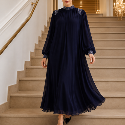Marilore — Robe Maxi Plissée Ornée de Strass
