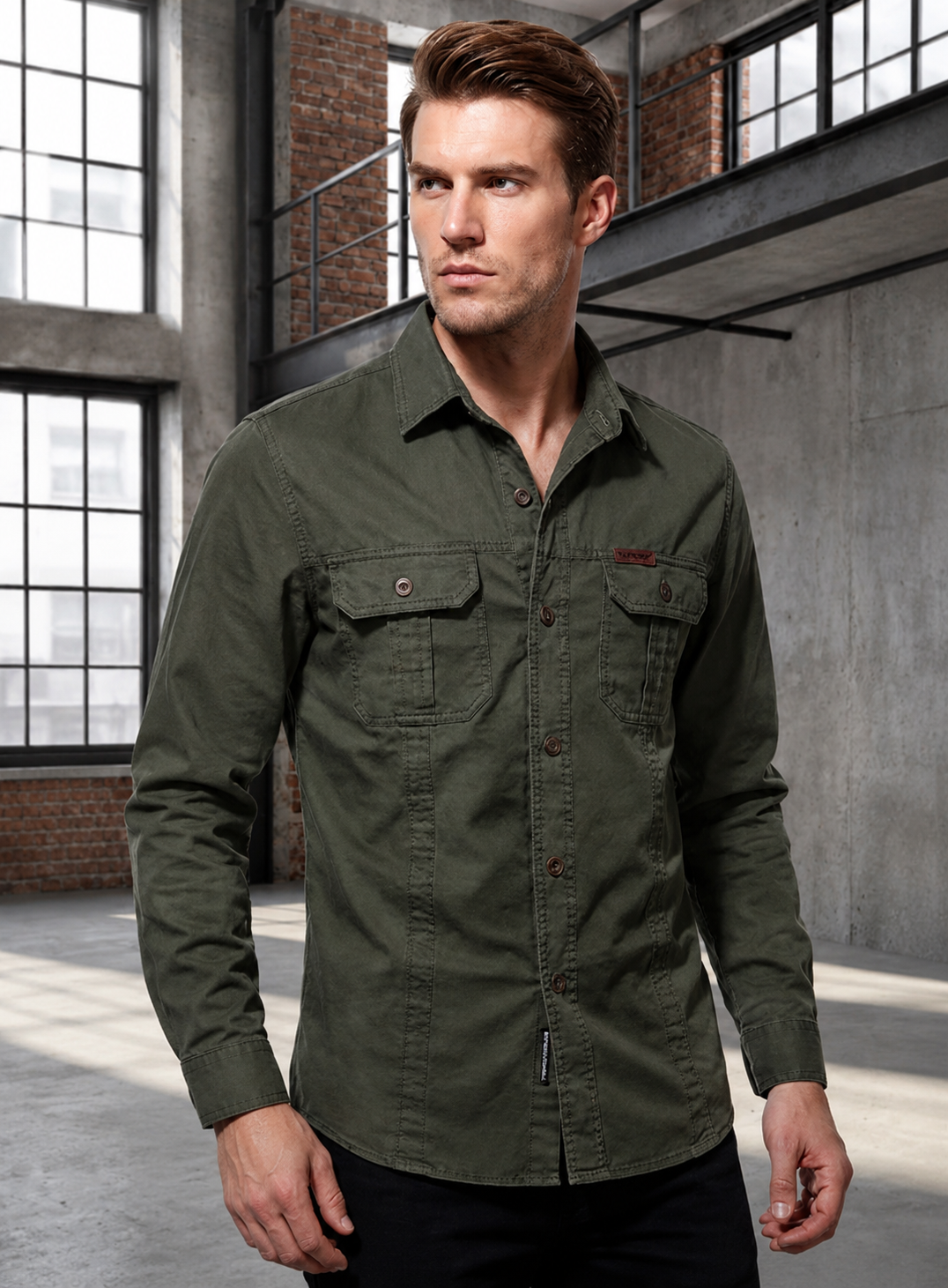 Warren — Chemise de travail en coton à manches longues pour hommes
