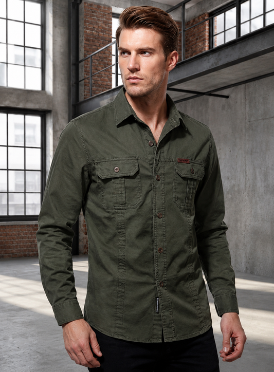 Warren — Chemise de travail en coton à manches longues pour hommes