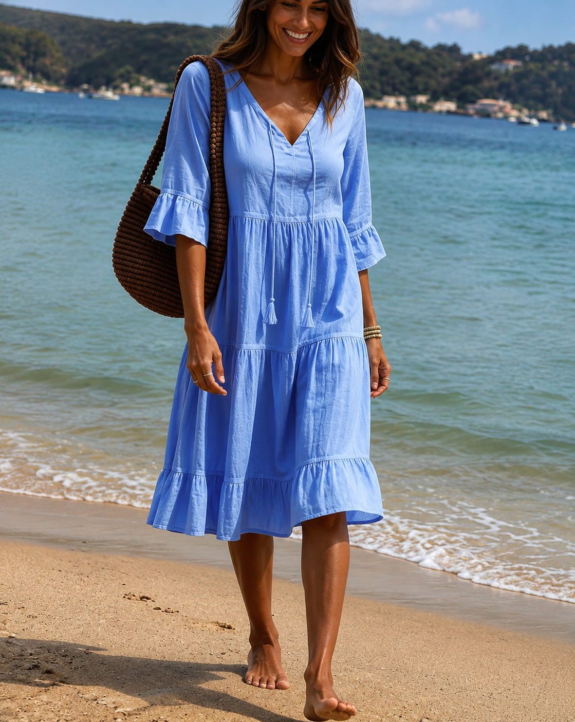 Averly — Robe en Coton à Manches Mi-Longues avec Ceinture