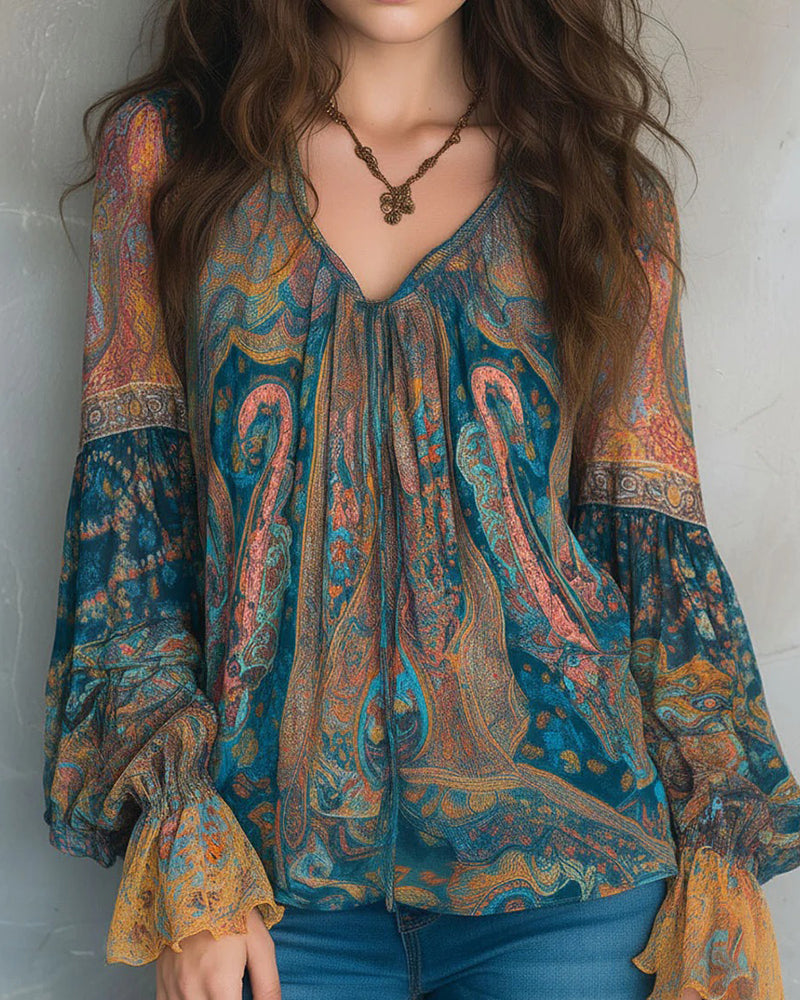 Ava — Blouse Boho avec décolleté en V et manches évasées