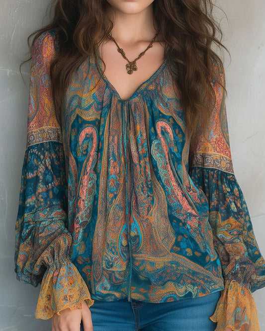 Ava — Blouse Boho avec décolleté en V et manches évasées