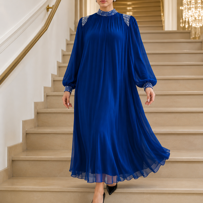 Marilore — Robe Maxi Plissée Ornée de Strass