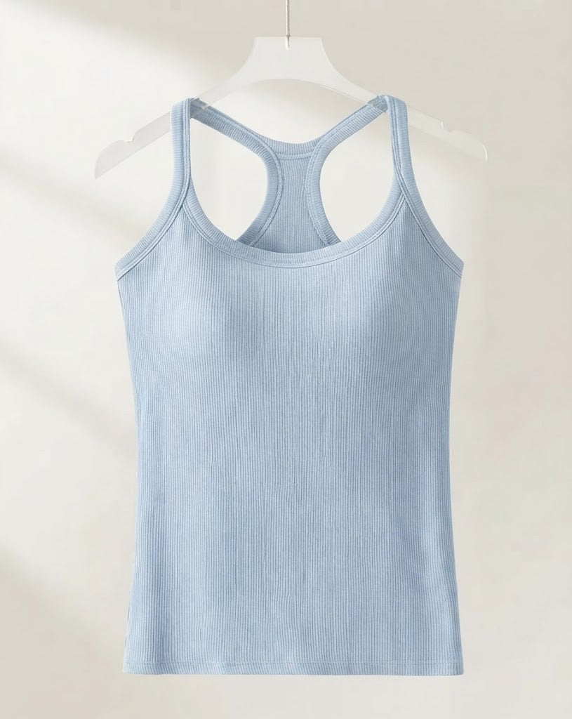 Shaine — Haut uni côtelé avec soutien-gorge intégré