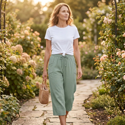 Linella — Pantalon large plissé en coton-lin