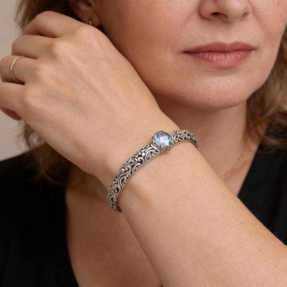 Bracelet Vintage Ouvert - Bracelet en Argent Unique avec Zirconia