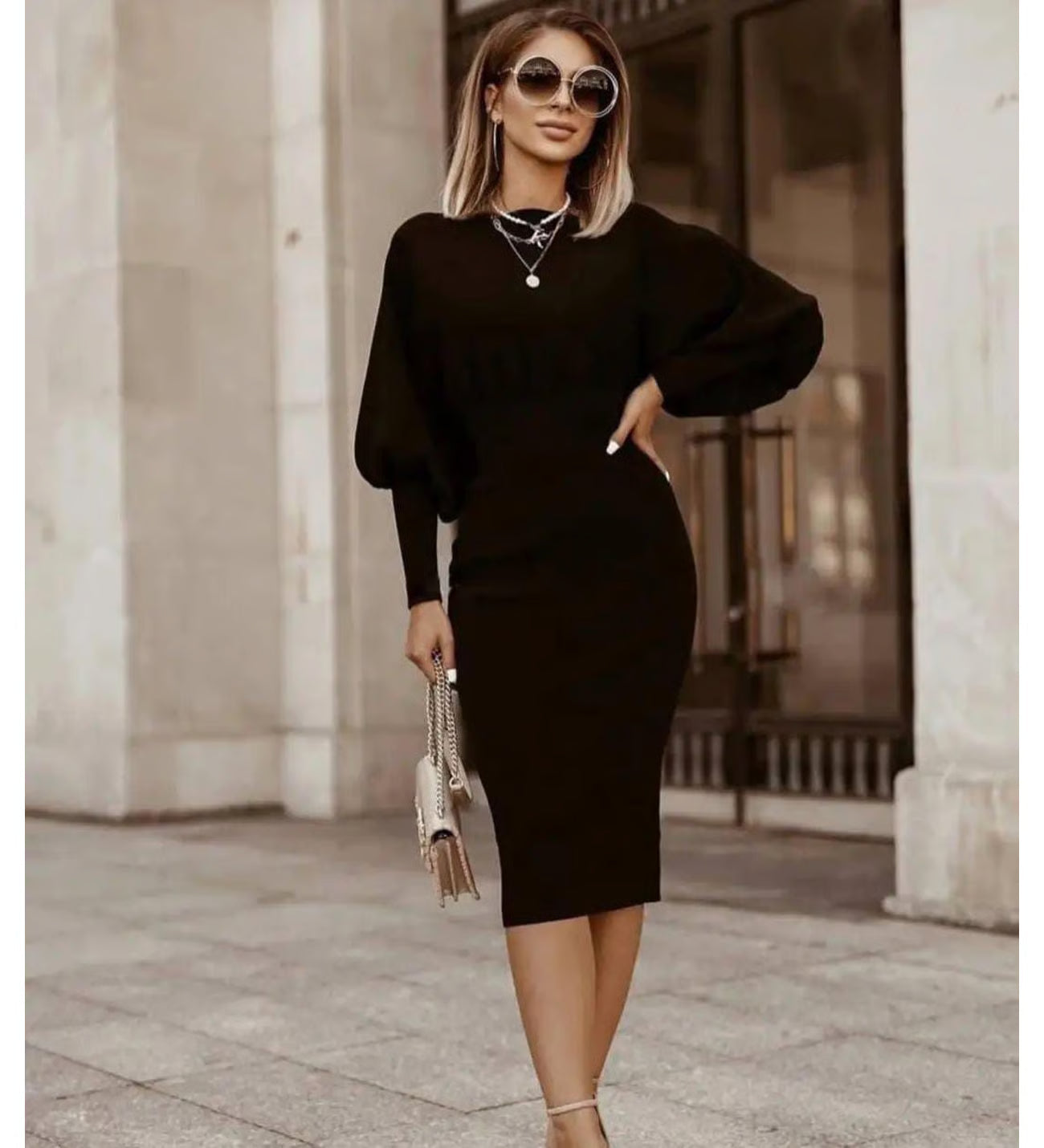Vellamora — Robe décontractée à manches longues et taille marquée