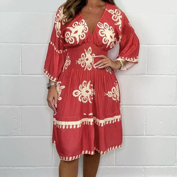 Robe midi bohème à encolure en V Liora