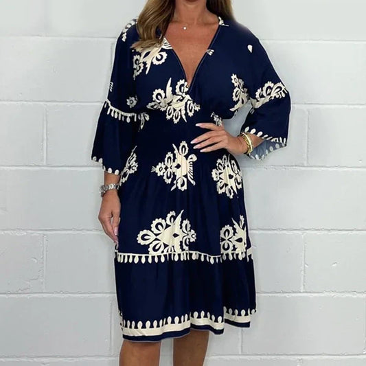 Robe midi bohème à encolure en V Liora