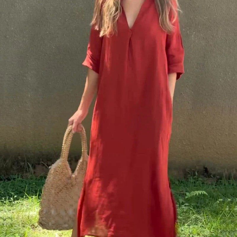 Isabeau — Robe Midi Fendue à Col en V