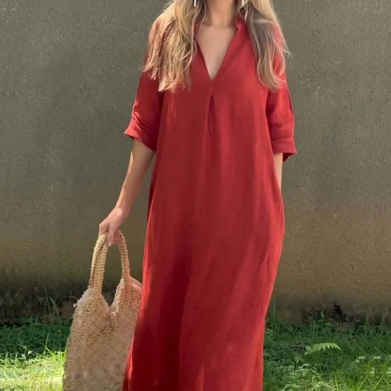 Isabeau — Robe Midi Fendue à Col en V