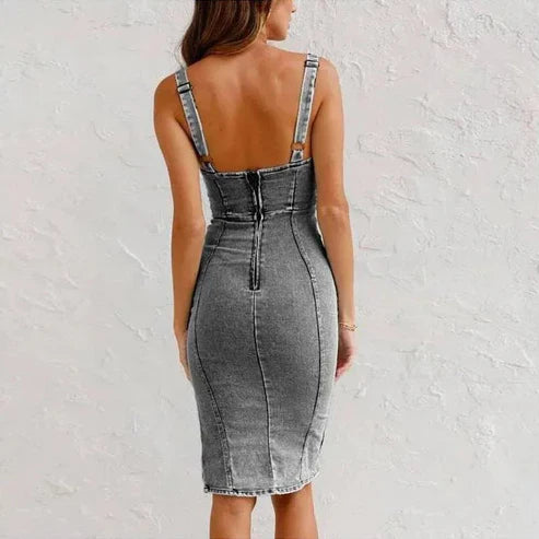 Robe Cami Bodycon en Jean Fendu VARENA - Élégante