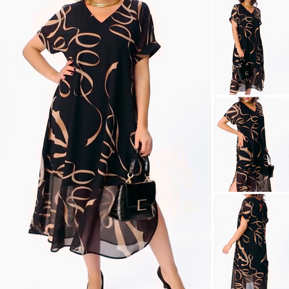 Amarelle — Robe Midi à Imprimé Nœud et Décolleté en V Flottant