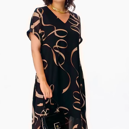 Amarelle — Robe Midi à Imprimé Nœud et Décolleté en V Flottant