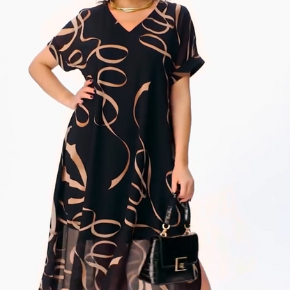 Amarelle — Robe Midi à Imprimé Nœud et Décolleté en V Flottant