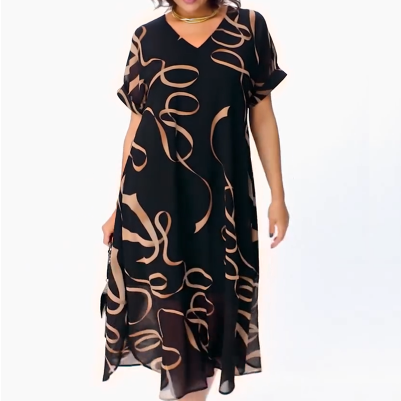 Amarelle — Robe Midi à Imprimé Nœud et Décolleté en V Flottant