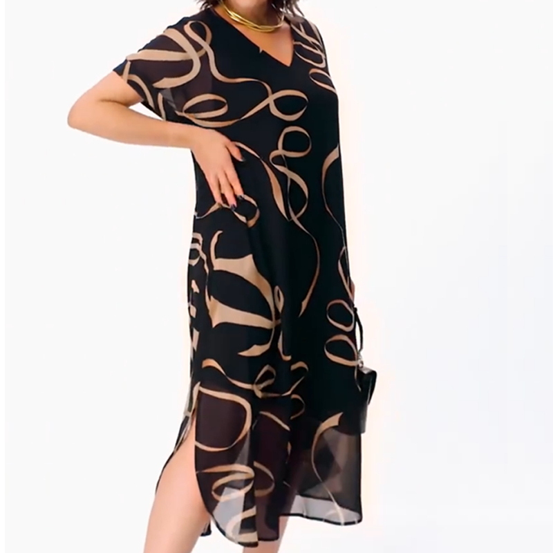 Amarelle — Robe Midi à Imprimé Nœud et Décolleté en V Flottant