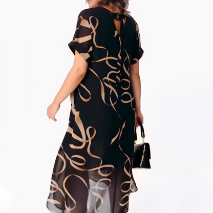 Amarelle — Robe Midi à Imprimé Nœud et Décolleté en V Flottant
