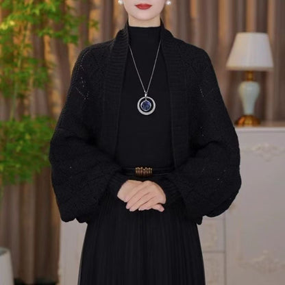 Amberose — Cardigan ouvert avec col châle et tricot ajouré