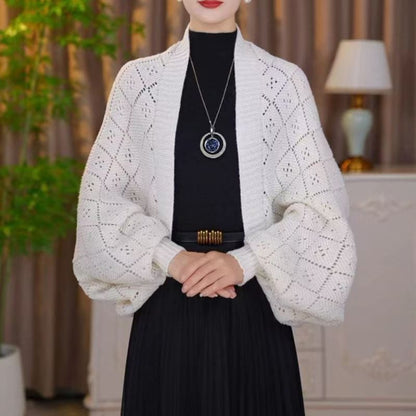 Amberose — Cardigan ouvert avec col châle et tricot ajouré