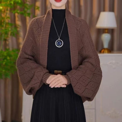 Amberose — Cardigan ouvert avec col châle et tricot ajouré