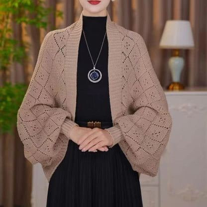 Amberose — Cardigan ouvert avec col châle et tricot ajouré