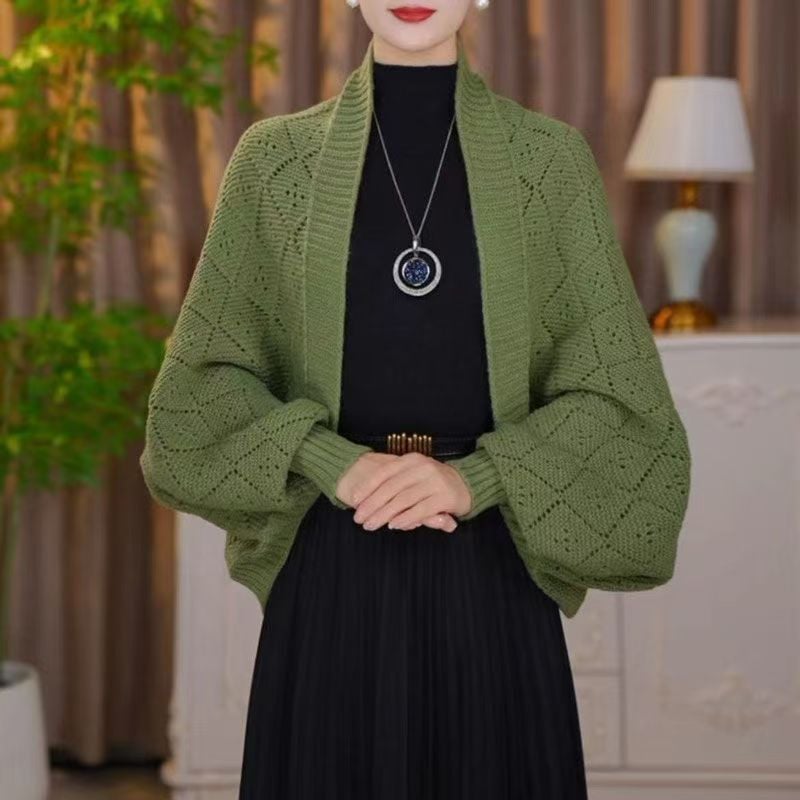 Amberose — Cardigan ouvert avec col châle et tricot ajouré