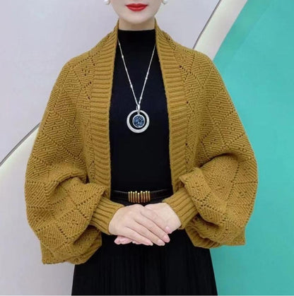 Amberose — Cardigan ouvert avec col châle et tricot ajouré