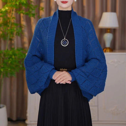 Amberose — Cardigan ouvert avec col châle et tricot ajouré